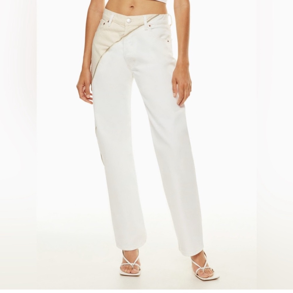 EB Denim Cream and White Jeans w/ Zipper detail - NWT Size 32
